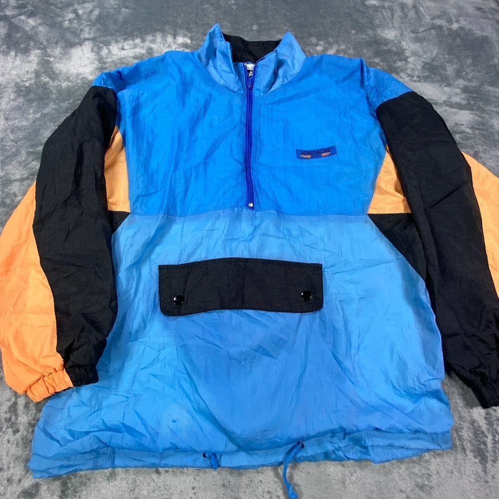 Jordache Jacket Mens L Blue Colorblock Retro USA 1/4 Zip Mock Neck Train Vintage
